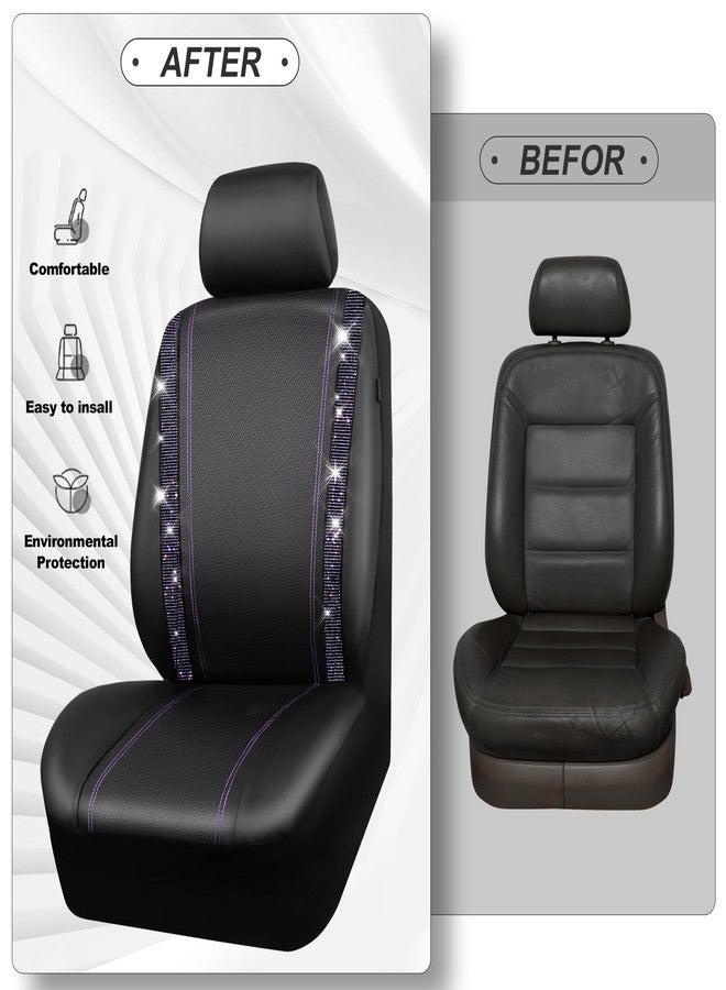 CAR PASS Bling Car Seat Covers Full Set, Shining Rhinestone Diamond Waterproof Faux Leather, Rear with Zipper, Universal Fit 95% Automotive Glitter Crystal Sparkle Strips for Cute Women Girl, Purple - Image 5