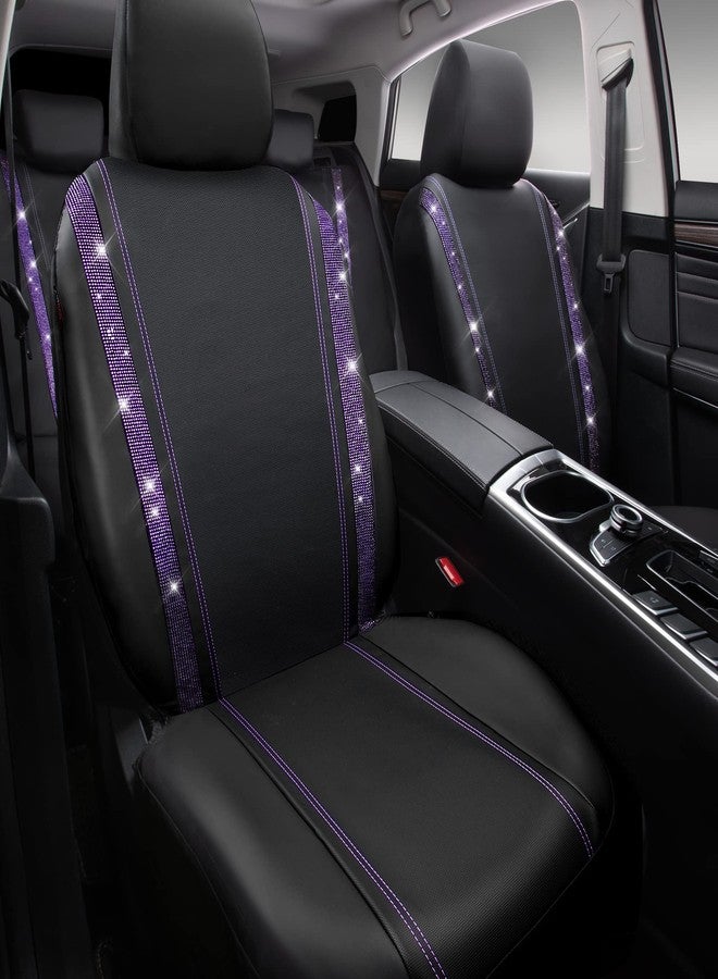 CAR PASS Bling Car Seat Covers Full Set, Shining Rhinestone Diamond Waterproof Faux Leather, Rear with Zipper, Universal Fit 95% Automotive Glitter Crystal Sparkle Strips for Cute Women Girl, Purple - Image 2