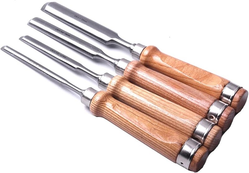 4Pcs Wood Carving Chisels Set 8 12 18 25mm Semi Circular Gouge Chrome Vanadium Steel - Image 2