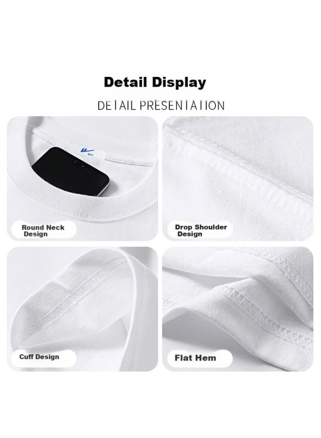 Pull Back Warrior Short Sleeve T-shirt Men's Summer Heavyweight 260g Cotton Round Neck Undershirt Casual All-match Top Men's White L - Image 3