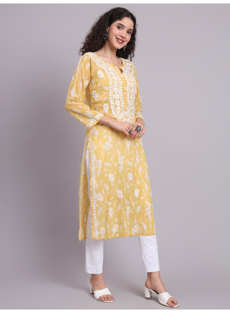 Alaya Hand Embroidered Chikankari Mulmul Cotton Kurta-AL4072 - Image 4