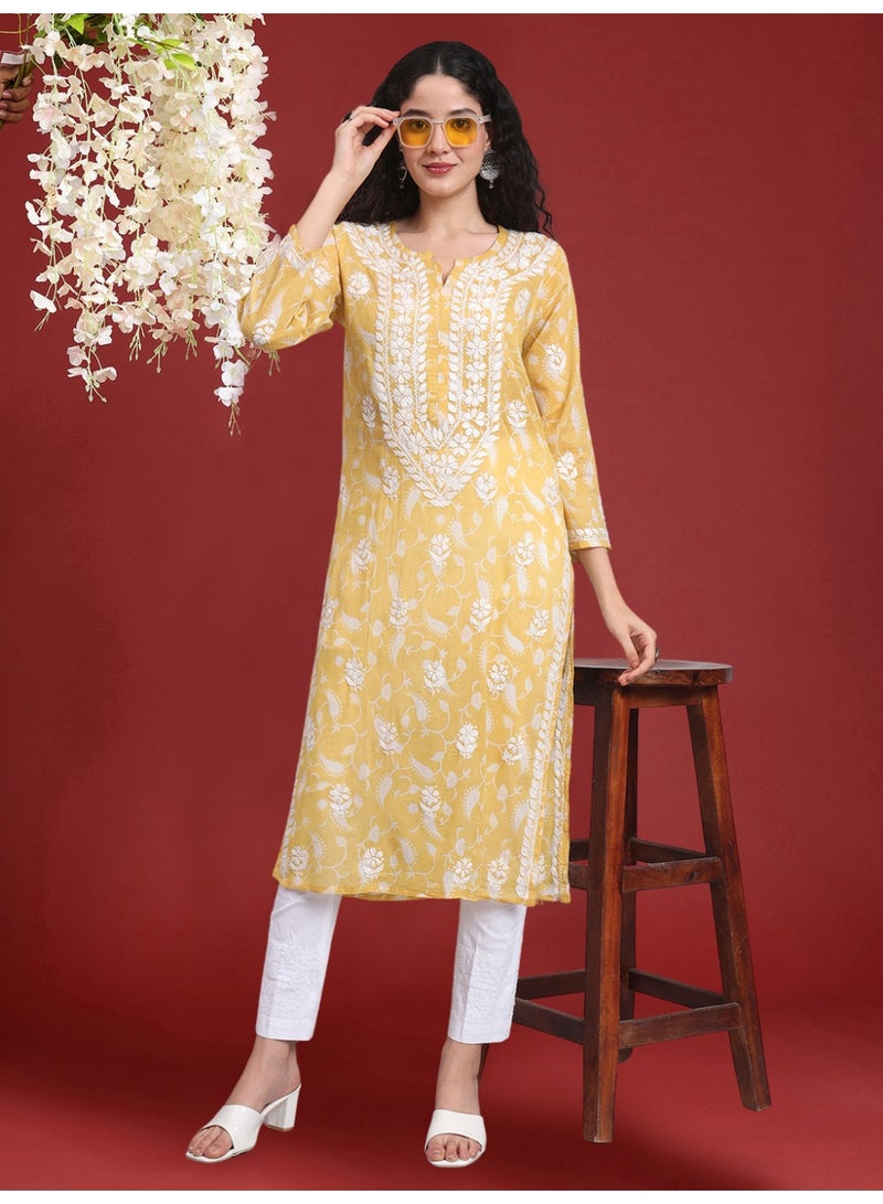 Alaya Hand Embroidered Chikankari Mulmul Cotton Kurta-AL4072 - Image 1