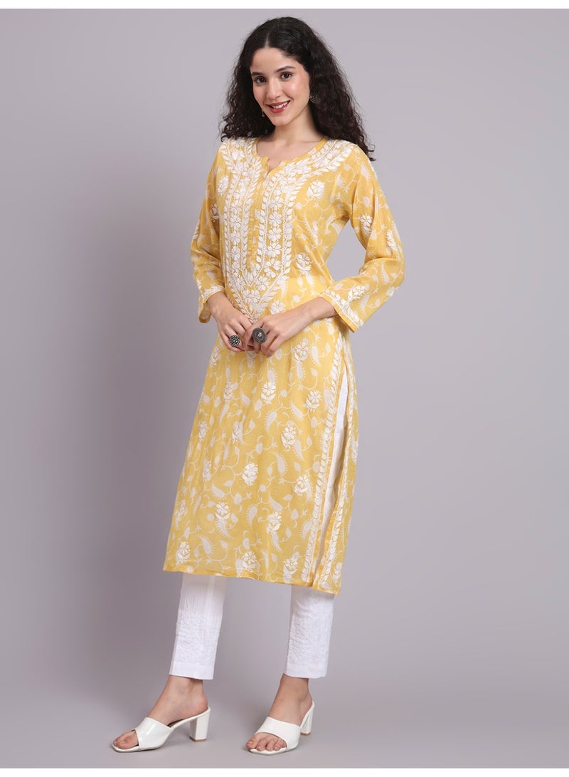 Alaya Hand Embroidered Chikankari Mulmul Cotton Kurta-AL4072 - Image 5