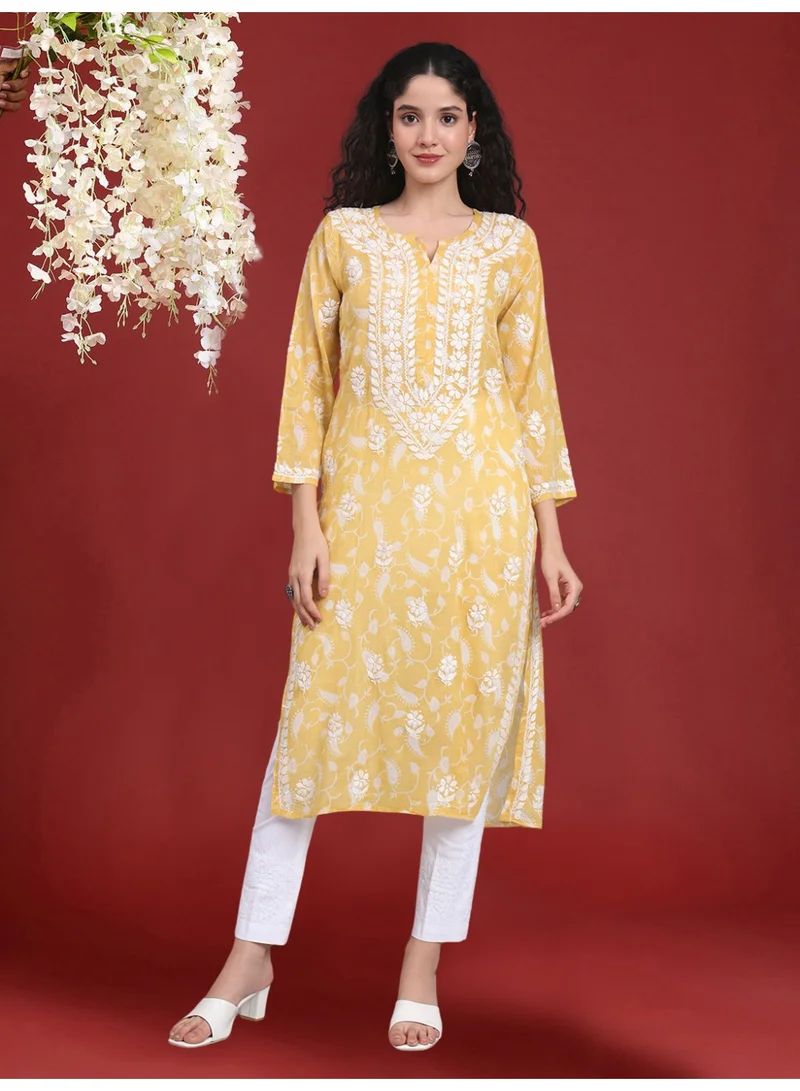 Alaya Hand Embroidered Chikankari Mulmul Cotton Kurta-AL4072