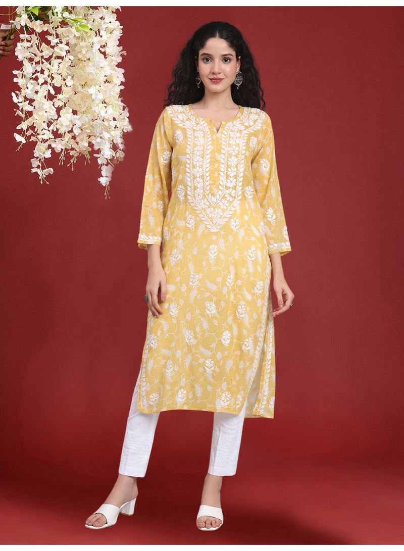Alaya Hand Embroidered Chikankari Mulmul Cotton Kurta-AL4072 - Image 3