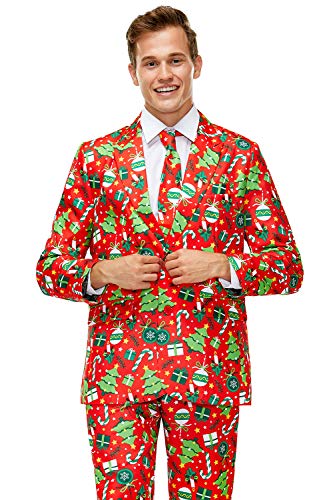 U LOOK UGLY TODAY Men's Christmas Party Suit Funny Costume Novelty Xmas Jacket Trousers with Tie Rocking Festive Flourishes in Red X-Large - Image 2