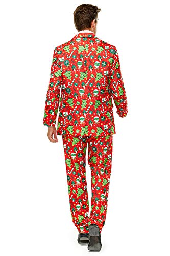 U LOOK UGLY TODAY Men's Christmas Party Suit Funny Costume Novelty Xmas Jacket Trousers with Tie Rocking Festive Flourishes in Red X-Large - Image 5