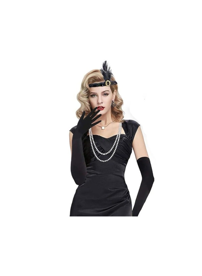 مجموعة إكسسوارات Great Gatsby من عشرينيات القرن العشرين، مجموعة ذات طابع عتيق مع عصابة رأس وقطعة رأس وقفازات وأقراط وقلادة وسوار، 8 قطع - Image 2