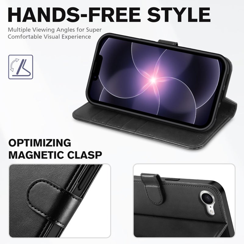 TUCCH Wallet Case for iPhone 17e/16e, [RFID Blocking] 4 Card Holder Kickstand [Shockproof TPU Inner Case] PU Leather Magnetic Closure Protective Cover for iPhone 17e 2026/16e 2025 6.1", Black - Image 4