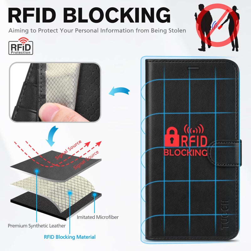 TUCCH Wallet Case for iPhone 17e/16e, [RFID Blocking] 4 Card Holder Kickstand [Shockproof TPU Inner Case] PU Leather Magnetic Closure Protective Cover for iPhone 17e 2026/16e 2025 6.1", Black - Image 3