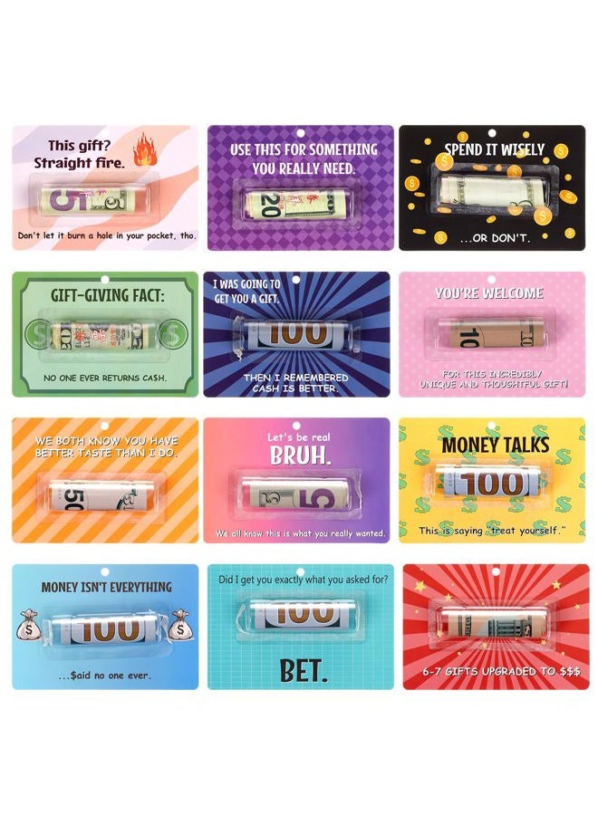 Tinlade 12 Pcs Funny Gift Card Money Holder Ornaments for Gifting Cash Checks Variety Fund Designs with Plastic Cover and Adhesive Give Cash as a Gift for Birthday Christmas(Phrases Collage Style) - Image 1