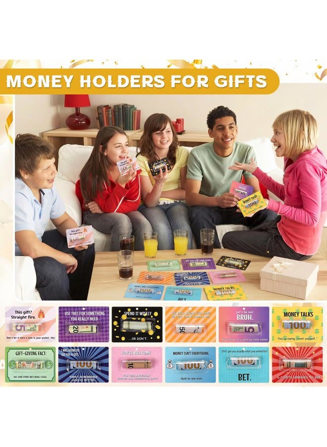 Tinlade 12 Pcs Funny Gift Card Money Holder Ornaments for Gifting Cash Checks Variety Fund Designs with Plastic Cover and Adhesive Give Cash as a Gift for Birthday Christmas(Phrases Collage Style) - Image 3