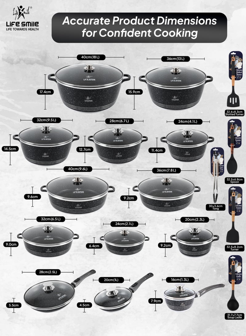 لايف سمايل طقم أواني طهي جرانيت غير لاصق 31 قطعة – أواني طهي ممتازة غير لاصقة، قدور طبخ وقدور شوربة | طقم قدور ومقالي | كسرولات (20/24/28/32/36/40 سم) مع أغطية، قدور ضحلة 24/32/36/40 سم، قدر صلصة 16 سم، مقالي قلي (20/28 سم) وملاعق مطبخ سيليكون. - Image 3