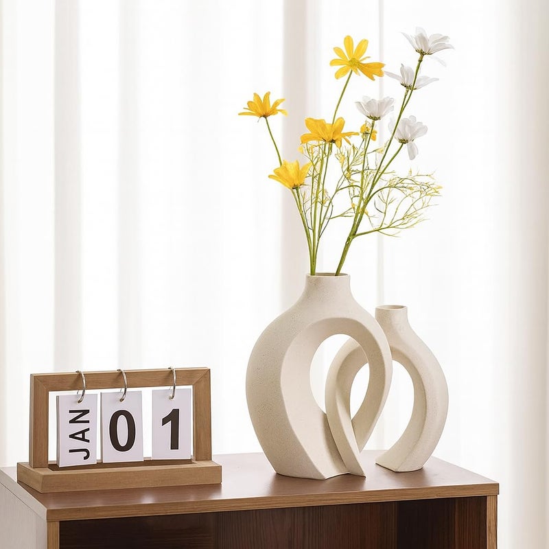 XTORE Ceramic Vase | Nordic Modern Boho Inspired Style Decorative Ceramic Aesthetic Flower Vase for Home Decor - (Set of 2, Natural Brown) - Image 4