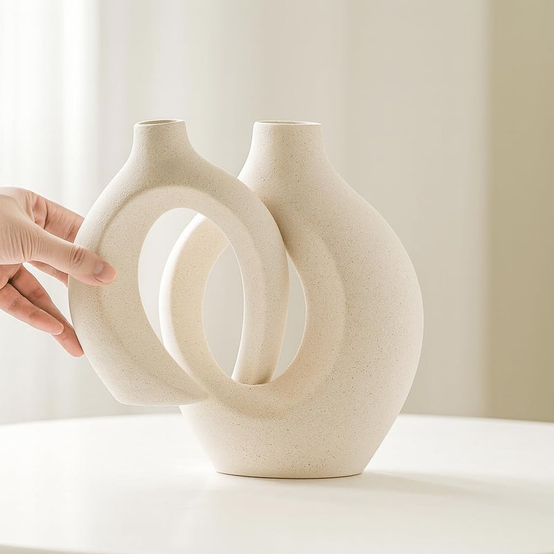 XTORE Ceramic Vase | Nordic Modern Boho Inspired Style Decorative Ceramic Aesthetic Flower Vase for Home Decor - (Set of 2, Natural Brown) - Image 3