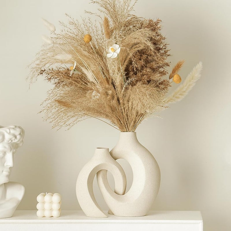 XTORE Ceramic Vase | Nordic Modern Boho Inspired Style Decorative Ceramic Aesthetic Flower Vase for Home Decor - (Set of 2, Natural Brown) - Image 5