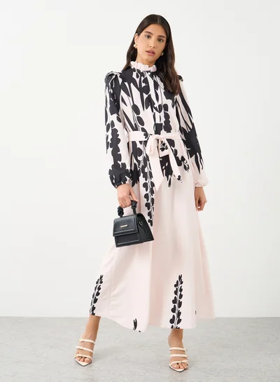 Take Two Take Two Women Printed Belted Waist A-Line Maxi Dress with Button Front