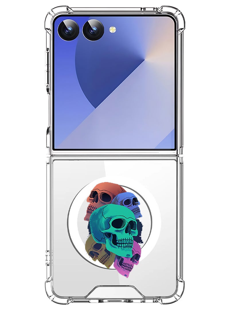 Theodor Magnetic Case for Samsung Galaxy Z Flip 7 Compatible with MagSafe Wireless Charging, Shockproof Phone Bumper Cover Colourful Skull - Image 1