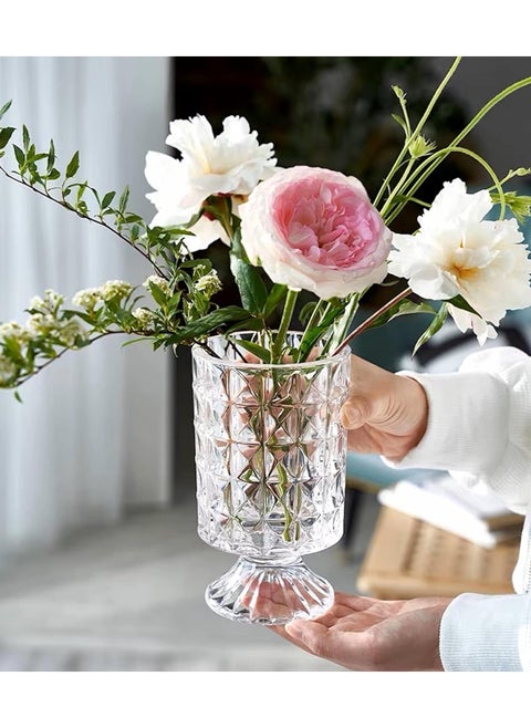 Large Clear Pedestal Vases for Centrepieces Crystal Glass Ribbed Footed Flower Vase Fluted Wide Unique Decorative Vase for Wedding Birthday Anniversary Events Table Décor