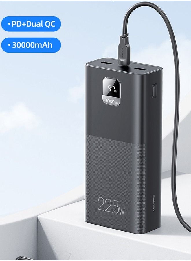 Usams - LED Display 30000mAh High Capacity QC3.0+PD 22.5W  Fast Charging Power Bank Power Station Compatible With Phones, Laptop, Tablet Fast Charging With USB C To USB C Cable - Image 1