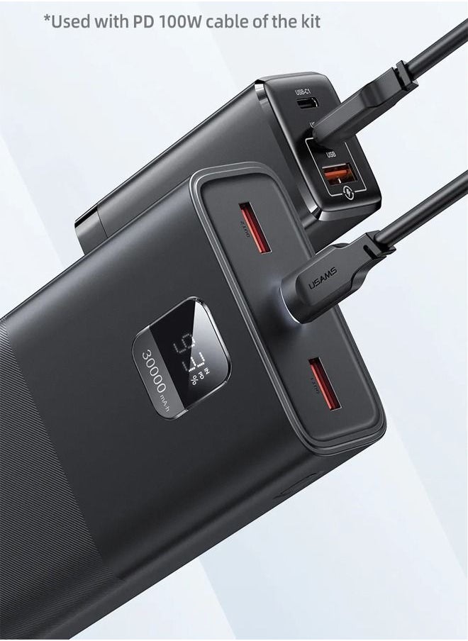 Usams - LED Display 30000mAh High Capacity QC3.0+PD 22.5W  Fast Charging Power Bank Power Station Compatible With Phones, Laptop, Tablet Fast Charging With USB C To USB C Cable - Image 1
