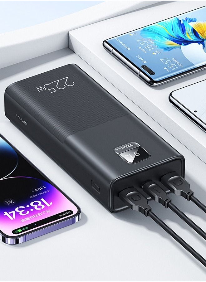Usams - LED Display 30000mAh High Capacity QC3.0+PD 22.5W  Fast Charging Power Bank Power Station Compatible With Phones, Laptop, Tablet Fast Charging With USB C To USB C Cable - Image 1