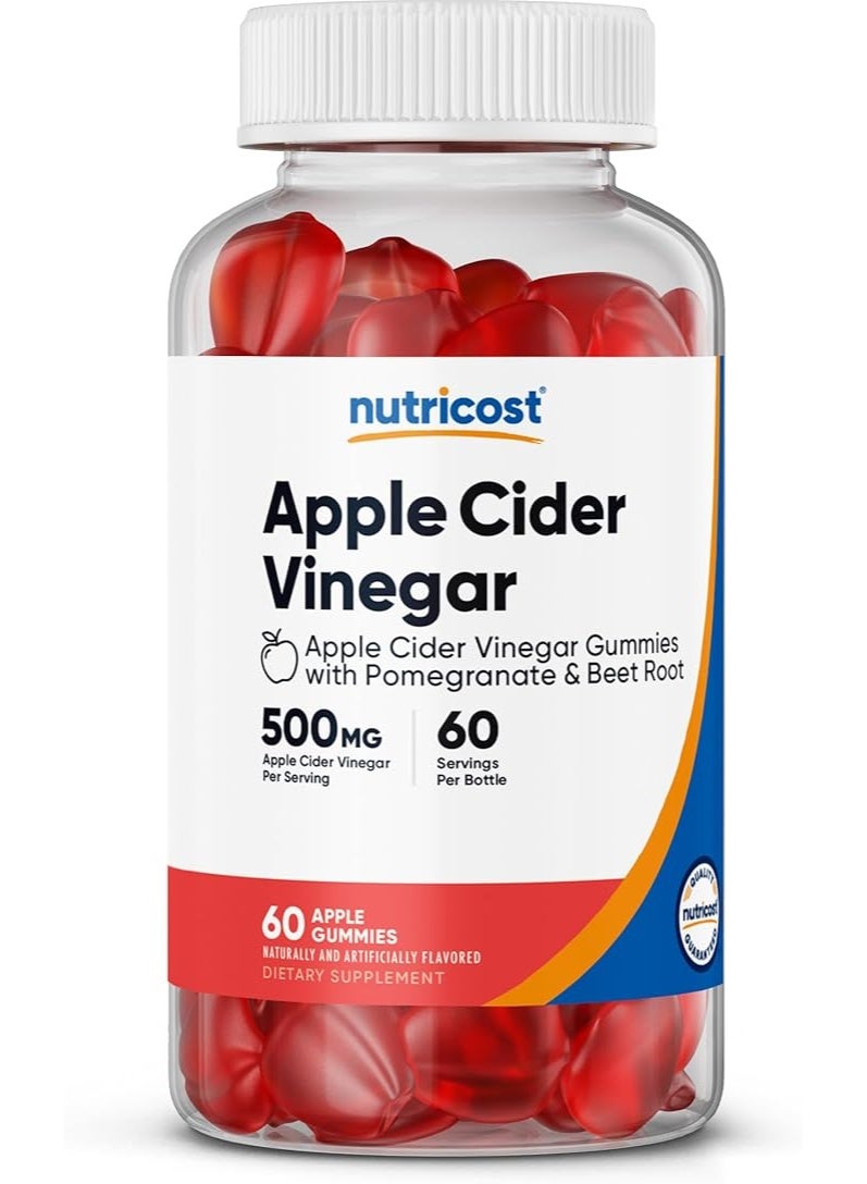 Nutricost, Apple Cider Vinegar Gummies, Apple, 500 mg, 60 Gummies - Image 1