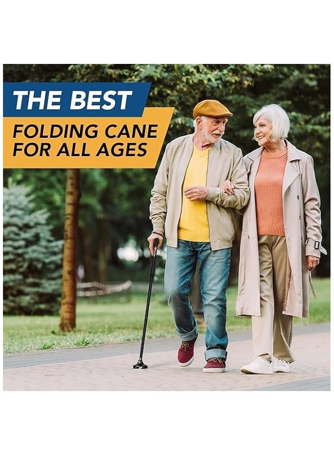Green Tiger Cane Adjustable Folding Walking Cane with LED Flashlight 4 Non-slip Support Feet and Wrist Strap T Handle Suitable Elderly Safety, Ultralight for Hiking,Camping - Image 3