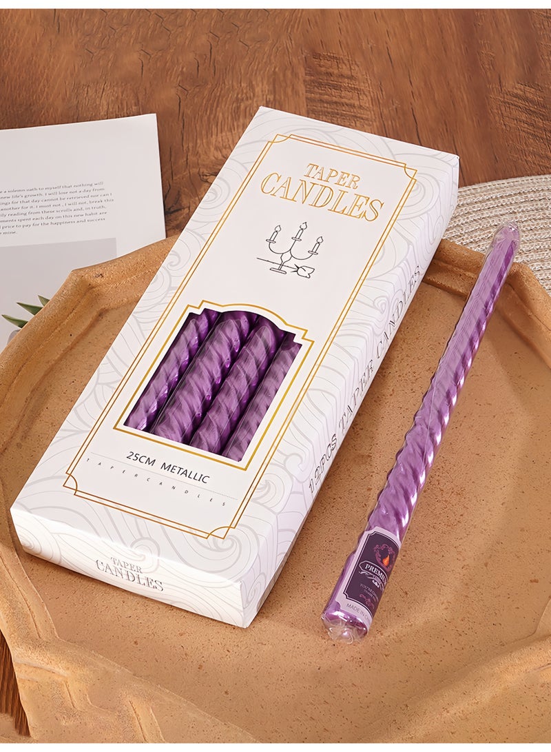 Purple Spiral Taper Candles 12 Pack - 25cm/10" Long - 2cm Diameter - European Style - Smokeless - Perfect for Home Decor, Weddings & Birthdays - Image 1