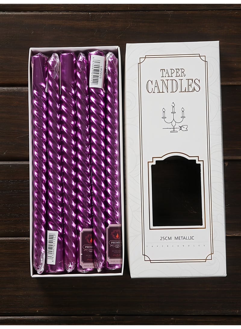 Purple Spiral Taper Candles 12 Pack - 25cm/10" Long - 2cm Diameter - European Style - Smokeless - Perfect for Home Decor, Weddings & Birthdays - Image 2
