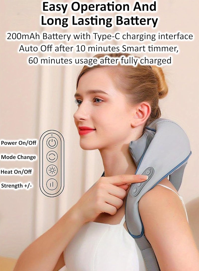 GUDOO Shiatsu Neck Shoulder Massager With Heat Relieve Tension Target Acupoints Spa-Quality 6D Extra Large Massage Head Wearable Design Ideal Pain Relief Muscle Relaxation Stress Reduction Grey - Image 2