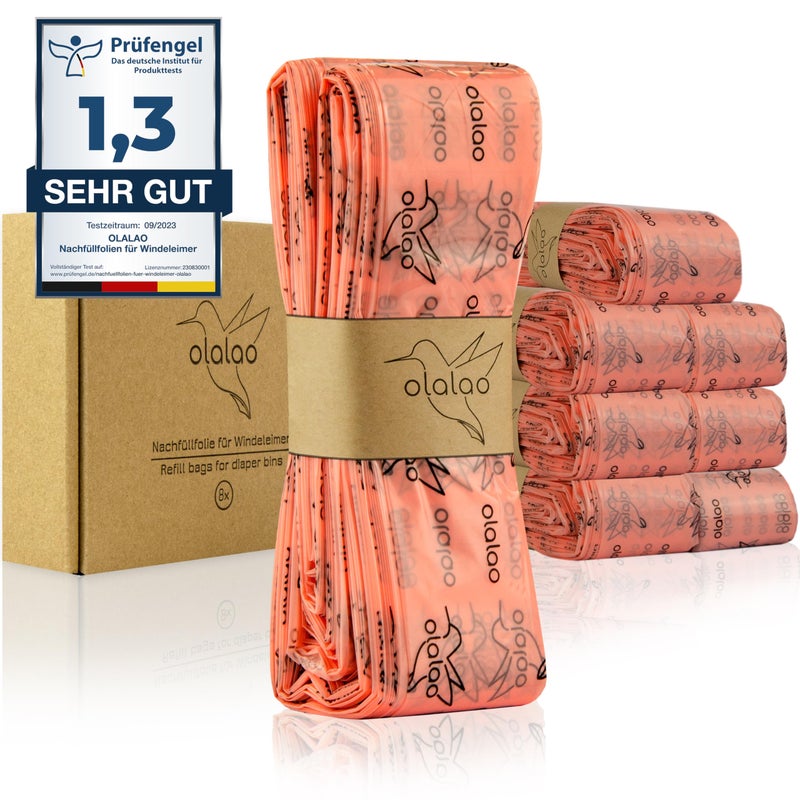 BABYZEN olalao Refill Film for Nappy Bin 8-Pack - Compatible with Tommee Tippee Twist & Click Refill Cassettes and More (Pack of 8) - Image 1