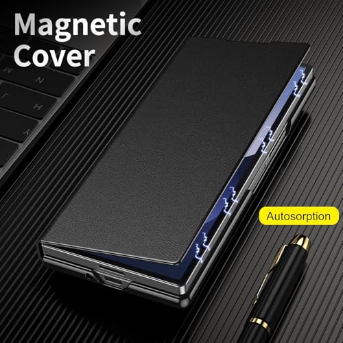 XIMAND for Samsung Galaxy Z Fold 7 Magnetic Flip Folding Case, Multi-Angle Bracket, High Classy Luxurious Business Leather, Full Body Hinge Protective Slim Cover. - Image 2