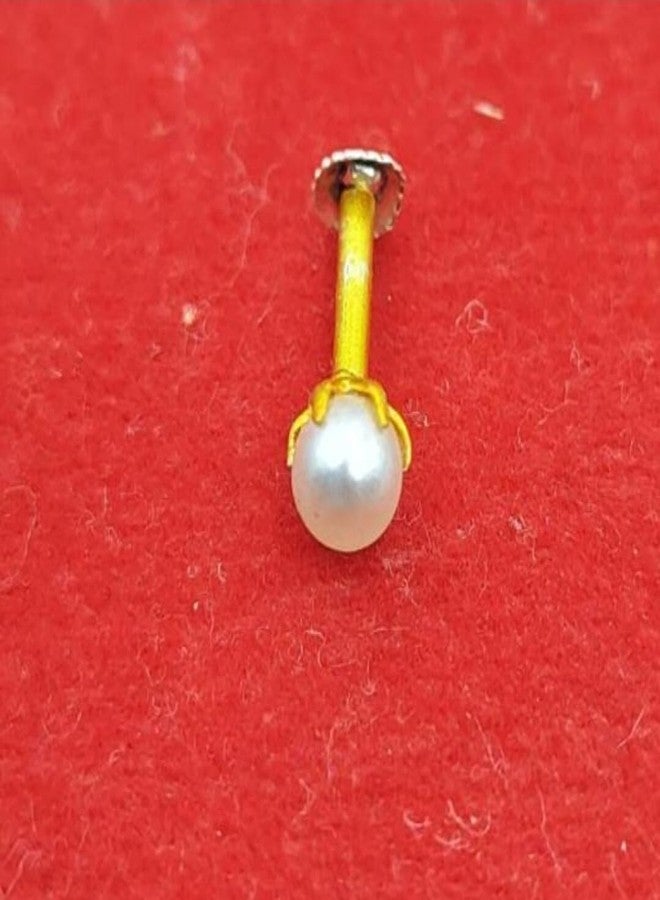 RENU CREATION House Of Common Pearl Gold-Plated Plated Brass Nose Stud Gold - Image 3