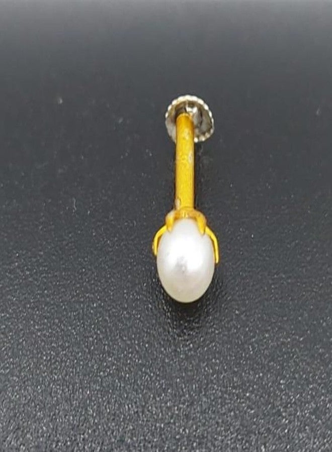 RENU CREATION House Of Common Pearl Gold-Plated Plated Brass Nose Stud Gold - Image 2