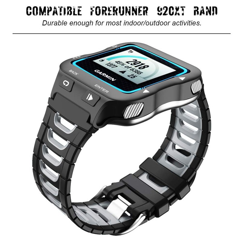 ANCOOL Compatible with Garmin Forerunner 920XT Bands Soft Sport Watch Band Replacement for Forerunner 920XT Smartwatch, Black/Grey - Image 2