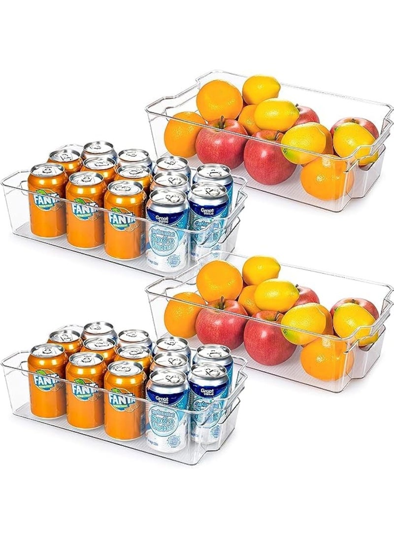 CAZADORA Clear Fridge Organizer Bins Set – Transparent Plastic Storage Containers for Fridge, Freezer, and Pantry | Stackable Space-Saving Design with Built-in Easy-Grip Handles | BPA-Free, Durable, and Food-Safe Plastic Construction | Ideal for Fruits, Vegetables, Drinks, Condiments, Snacks, and Kitchen Essentials | Multi-Purpose Storage Boxes for Home, Office, and Beauty Organizing | 4-Piece Set (14.5" x 8.5") | Crystal Clear Visibility for Effortless Organization | Lightweight, Easy to Clean, and Reusable Kitchen Organizer Bins for Smart Storage - Image 1