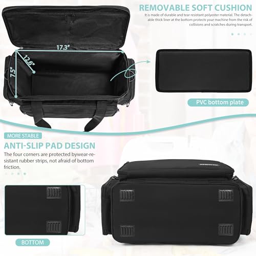 ITHWIU Sewing Machine Carrying Case with Multiple Storage Pockets for Accessories, Universal Tote Storage Bag Compatible with Most Standard Singer, Brother, Janome, Black - Image 3