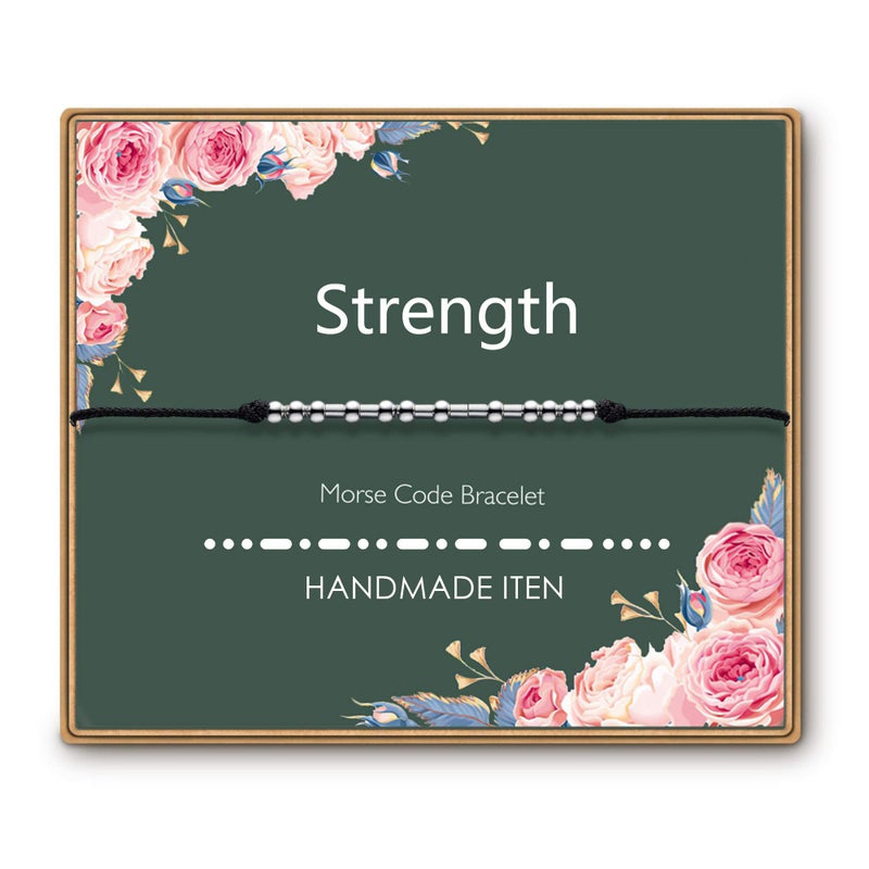 ASELFAD Strength Bracelet for Women Sterling Silver Morse code Bracelets,Inspirational Encouragement Gift for Friends Female,Best friend - Image 1