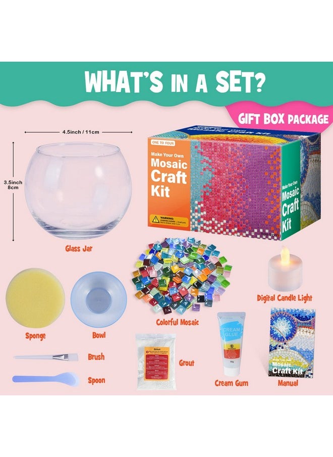 ONE TO FOUR - Glass Mosaic Candle Holder Kit, Gifts Diy Mosaic Arts And Crafts Kit For Kids & Adults, Tealight Candle Holder For Home Lighting Decor, Toys Girls Birthday Gifts Ages 6 7 8 9 10 11 12 - Image 1