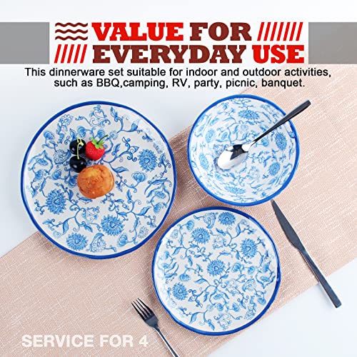 DAPOTO Melamine Dinnerware Set for 4-16 Pcs:Camping Dishes Set with Dinner Plates,Salad Plates,Cups and Bowls.Lightweight and Unbreakable.Indoor and Outdoor Use. - Image 4