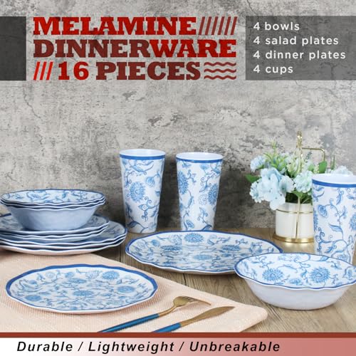 DAPOTO Melamine Dinnerware Set for 4-16 Pcs:Camping Dishes Set with Dinner Plates,Salad Plates,Cups and Bowls.Lightweight and Unbreakable.Indoor and Outdoor Use. - Image 2