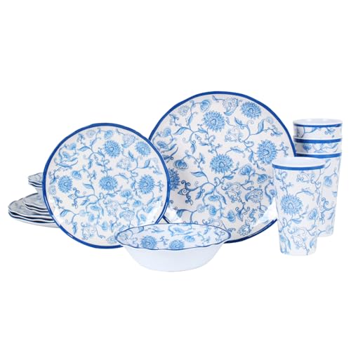 DAPOTO Melamine Dinnerware Set for 4-16 Pcs:Camping Dishes Set with Dinner Plates,Salad Plates,Cups and Bowls.Lightweight and Unbreakable.Indoor and Outdoor Use. - Image 1