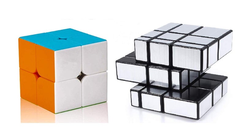 D ETERNAL High Speed Stickerless Cube Combo Set of 2x2 and Stickered Silver Mirror Puzzle Cubes Combo (2x2 +Mirror Cube) - Image 1