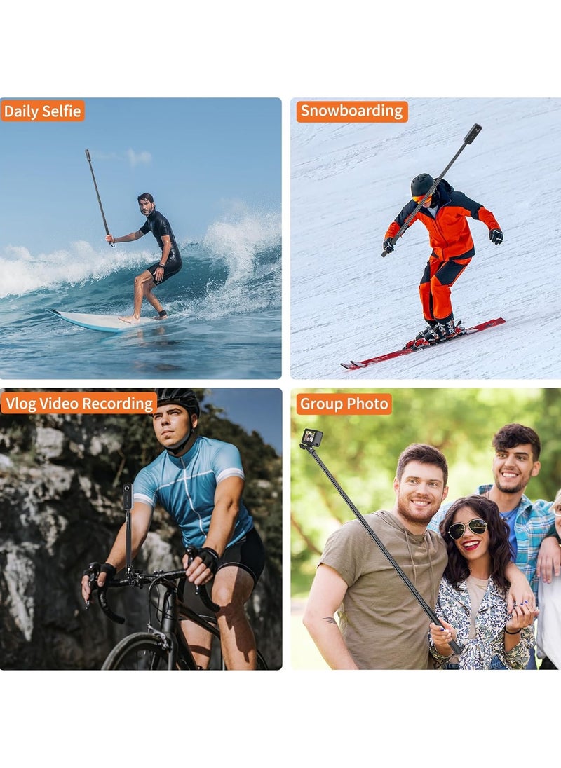 XICEN - Invisible Selfie Stick, 1/4" Extendable Monopod Pole, Camera Stick  for Insta360 X5 X4, DJI OSMO Pocket 3/Action 4, Wrist Strap Included (135cm) - Image 1