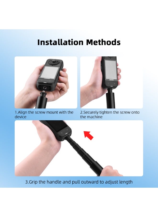 XICEN - Invisible Selfie Stick, 1/4" Extendable Monopod Pole, Camera Stick  for Insta360 X5 X4, DJI OSMO Pocket 3/Action 4, Wrist Strap Included (135cm) - Image 1