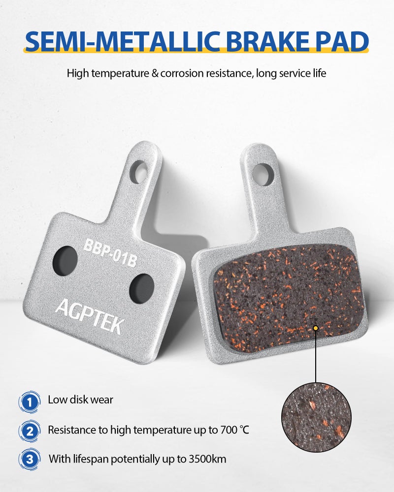 AGPTEK Bike Brake Pads, High-Performance Brake Pads, Disc Brake Pads & Spring (Semi-Metallic) for Mountain Bike Disc Brakes, 4 Pairs Bike Pads, Compatible with TRP Tektro Shimano Deore Br-Silver - Image 3