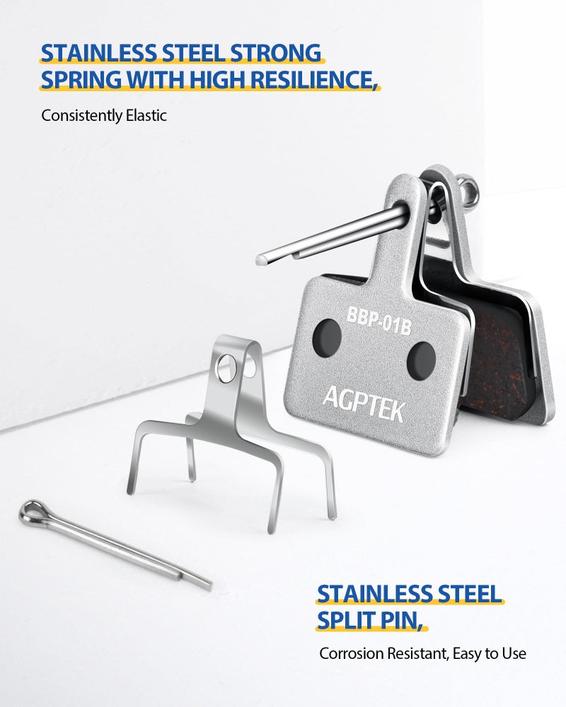 AGPTEK Bike Brake Pads, High-Performance Brake Pads, Disc Brake Pads & Spring (Semi-Metallic) for Mountain Bike Disc Brakes, 4 Pairs Bike Pads, Compatible with TRP Tektro Shimano Deore Br-Silver - Image 4