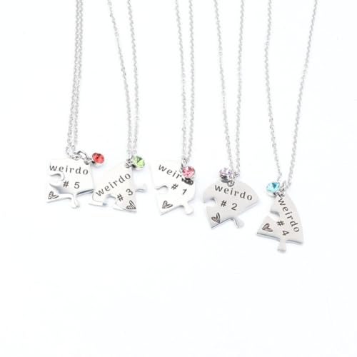 TISDA Heart Bff Necklace for 5, Best Friend Necklaces Set of 6, Weirdo 1 2 3 4 Sister Friendship Jewelry in Stainless Steel (Silvery 5) - Image 2
