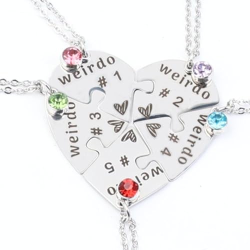 TISDA Heart Bff Necklace for 5, Best Friend Necklaces Set of 6, Weirdo 1 2 3 4 Sister Friendship Jewelry in Stainless Steel (Silvery 5) - Image 1